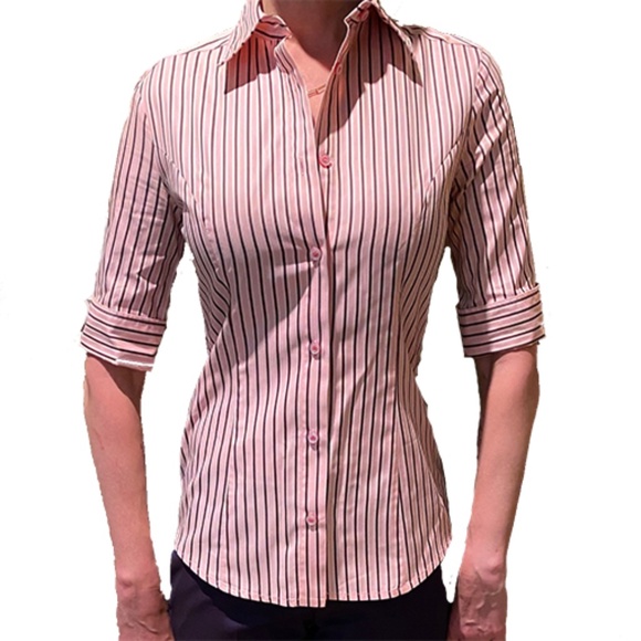 ❌SOLD❌ VERSACE JEANS COUTURE Pink Striped Blouse Sz XS - Picture 3 of 11